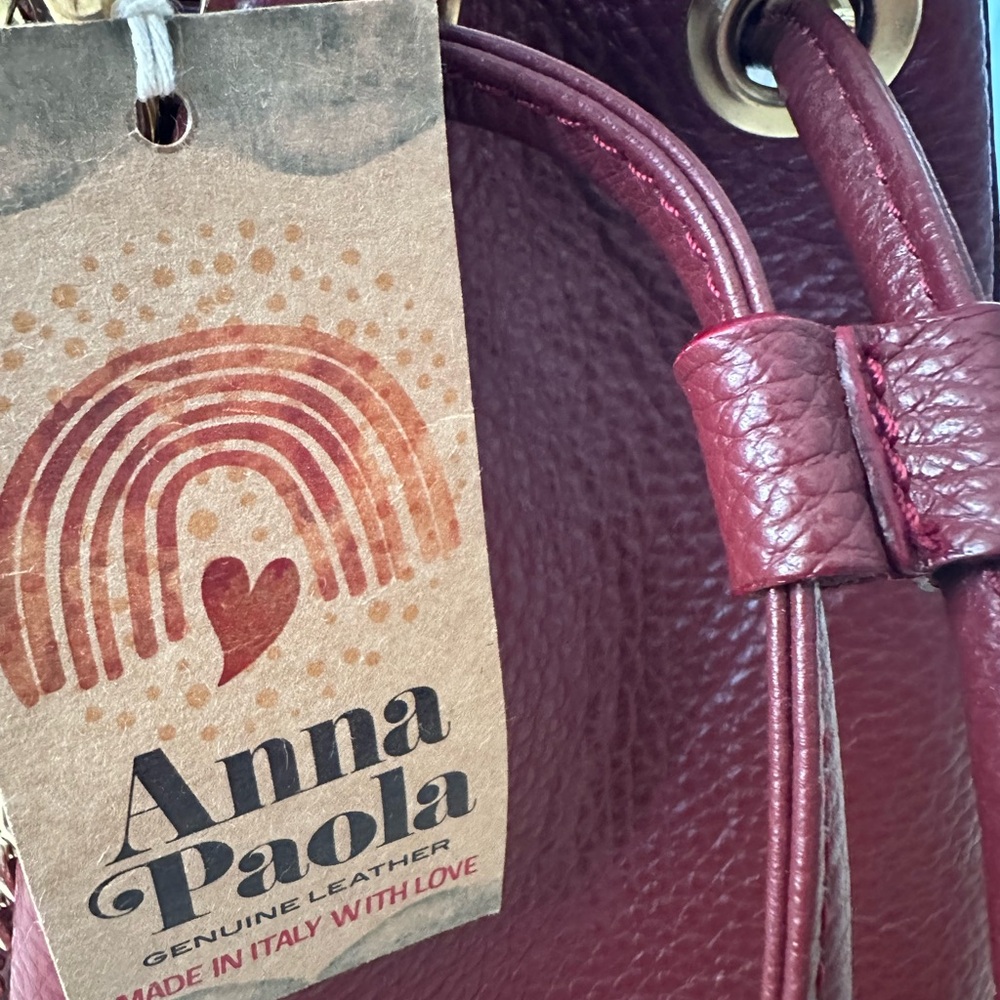 NWT Handmade Anna Paola Italy Leather Bucket Purse – Ruby Burgundy - Picture 5 of 15